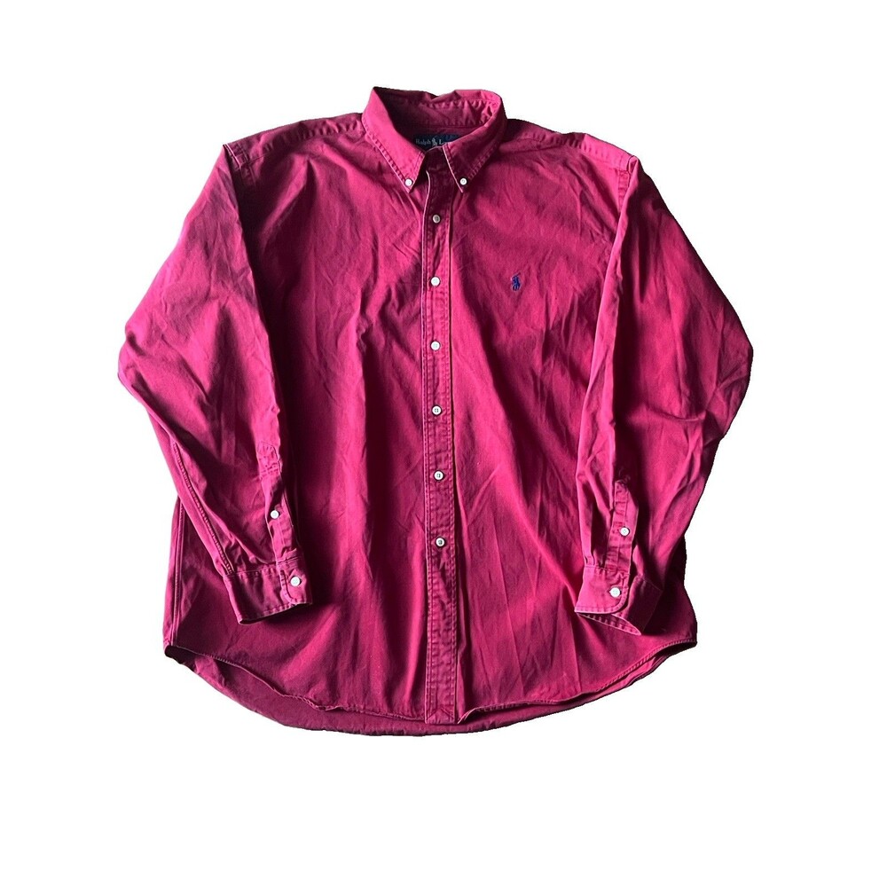 Ralph Lauren Men’s Blake Long Sleeve Woven Cotton Solid Red Button Down Shirt XL